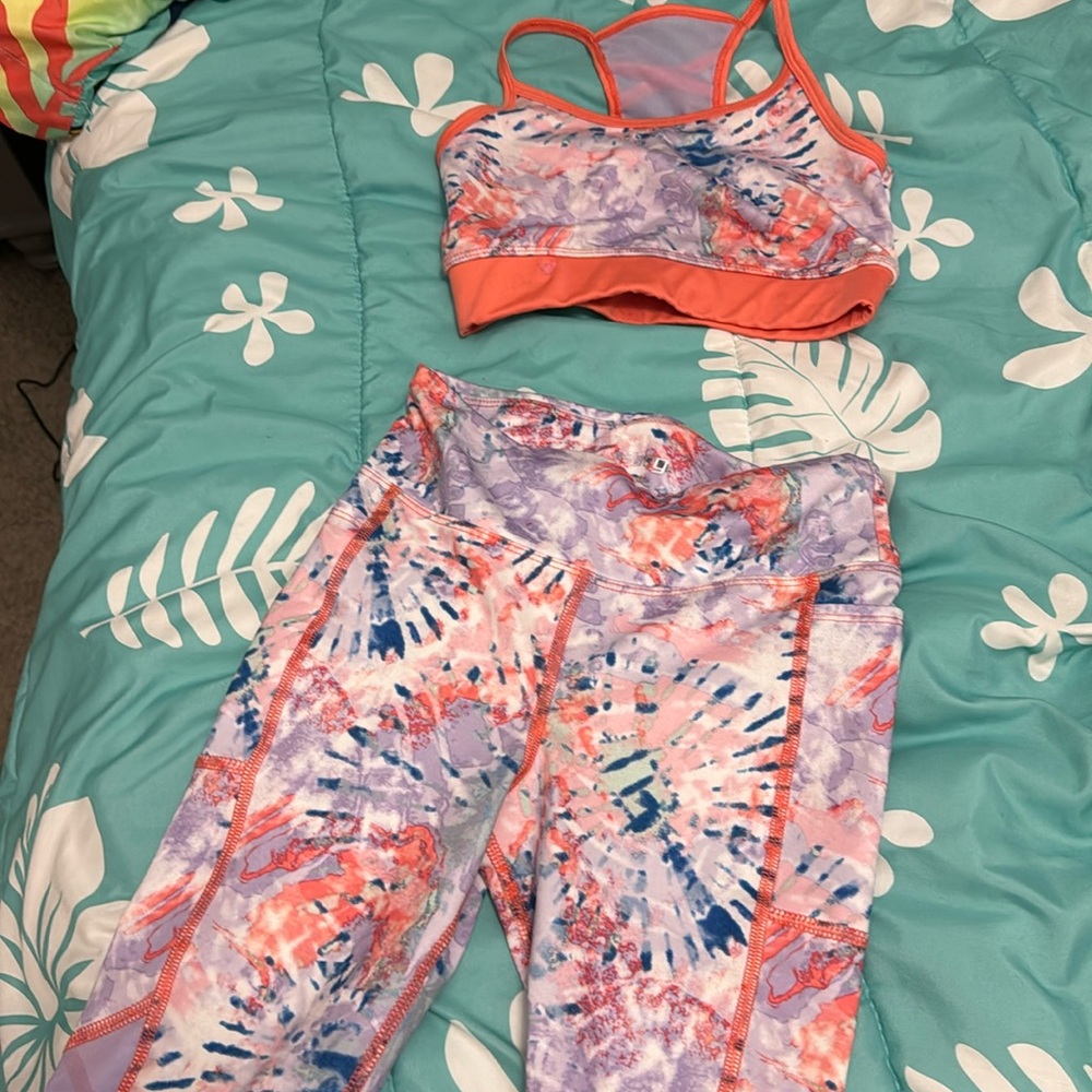 Little girl athletic wear sports bra and leggings